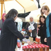 USAID/Egypt Mission Director Sherry F. Carlin speaks with women entrepreneurs.