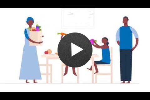 Animation of family eating together