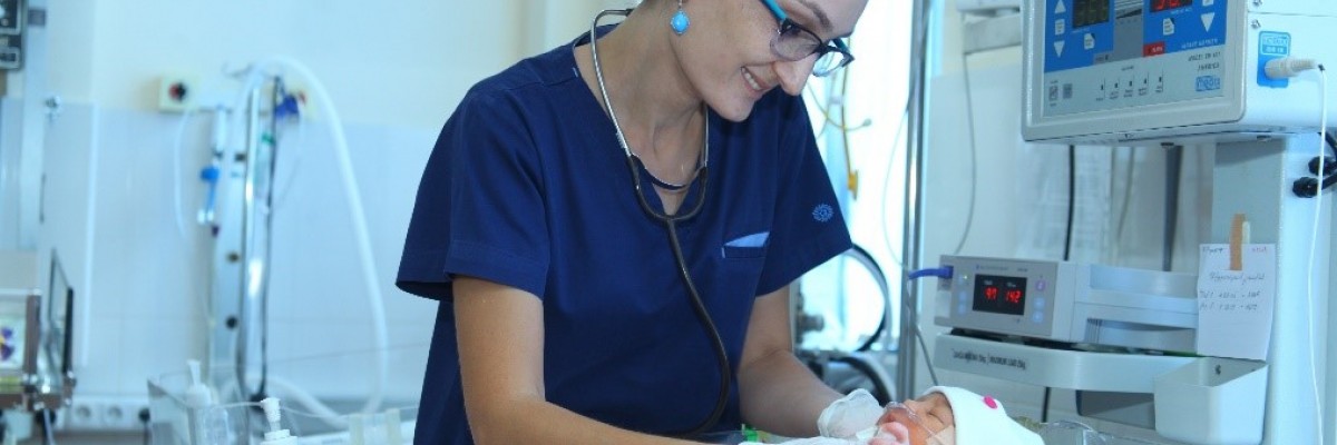 Dr. Tereza Atyan examines an infant at the Muratsan Medical Center in the capital Yerevan. 