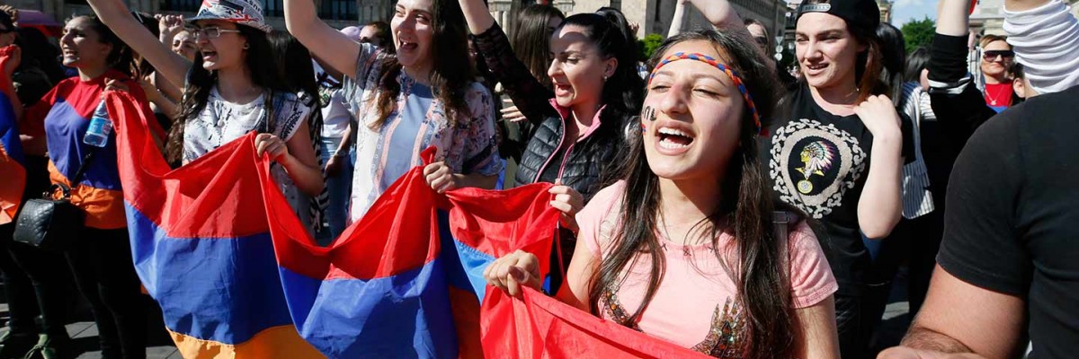 Armenian youth conduct peaceful protests in the April/May 2018 velvet revolution. 