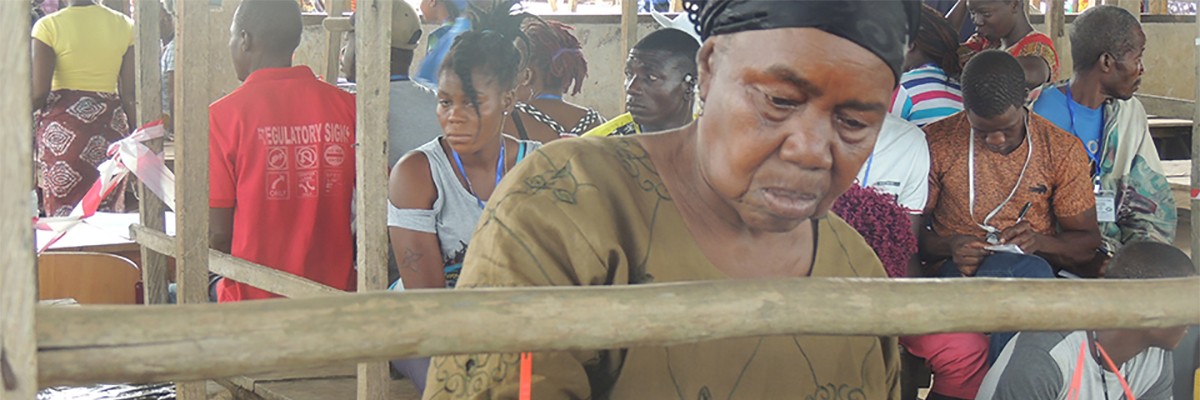 A close up of a female voter in Zorzor, Lofa County