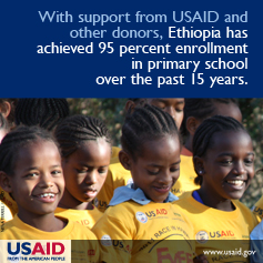 With support from USAID and other donors, Ethiopia has achieved 95 percent enrollment in primary school over the past 15 years