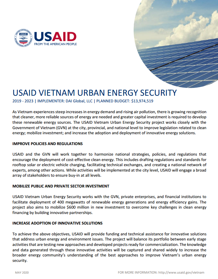 Fact Sheet: USAID Vietnam Urban Energy Security