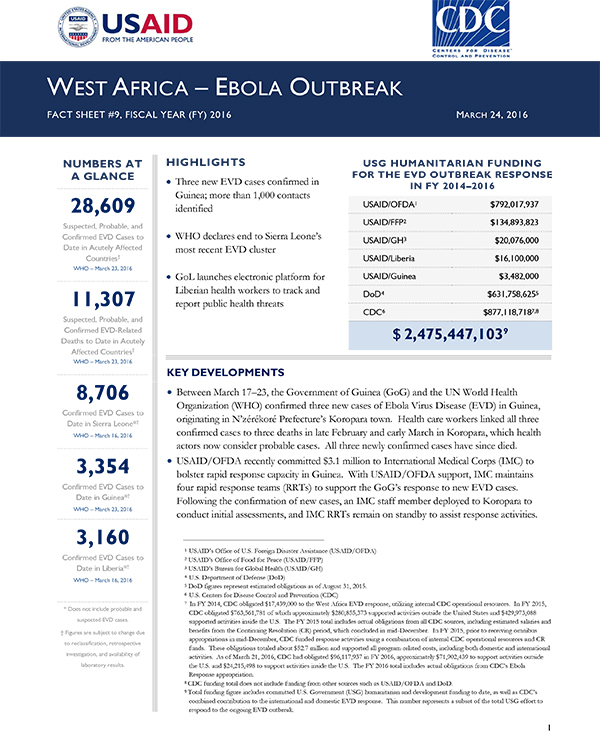 West Africa Ebola Outbreak Fact Sheet #9 - 03-24-2016