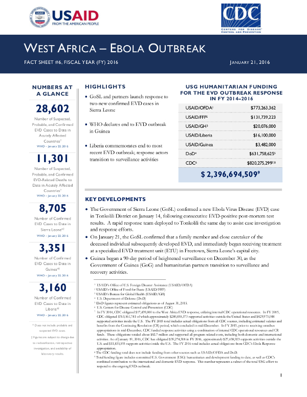 West Africa Ebola Outbreak Fact Sheet #7 - 01-22-2016