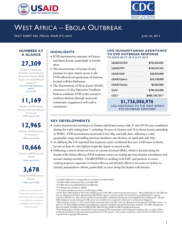 West Africa Ebola Outbreak Fact Sheet #35 - 06-16-2015