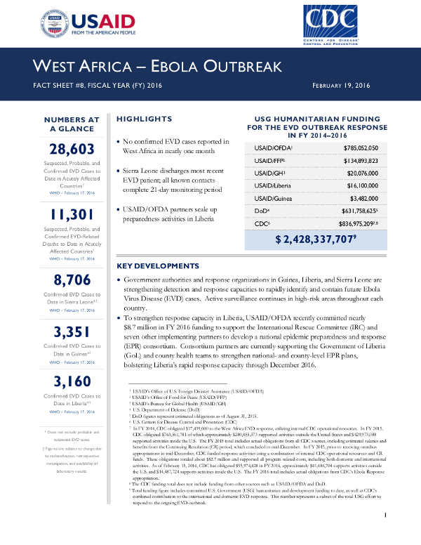 West Africa Ebola Outbreak Fact Sheet #8 - 02-19-2016