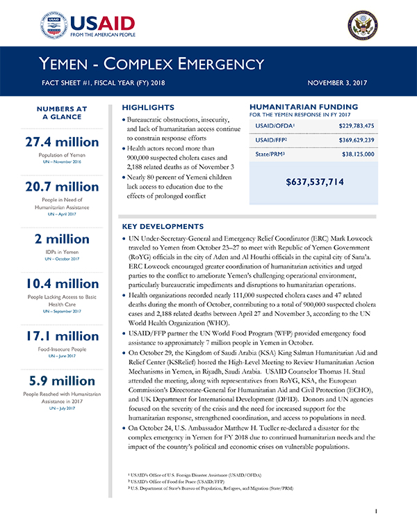 Yemen Complex Emergency Fact Sheet #1 - 11-03-2017