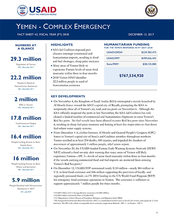 Yemen Complex Emergency Fact Sheet #2 - 12-12-2017