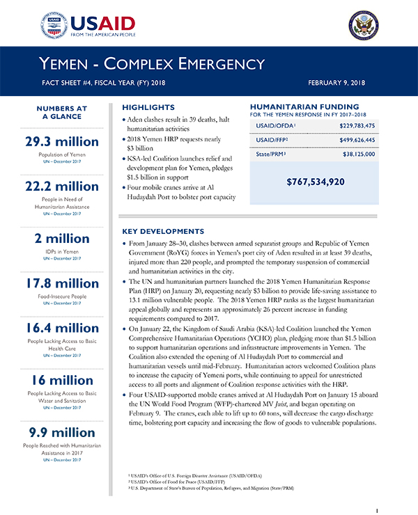 Yemen Complex Emergency Fact Sheet #4 - 02-09-2018