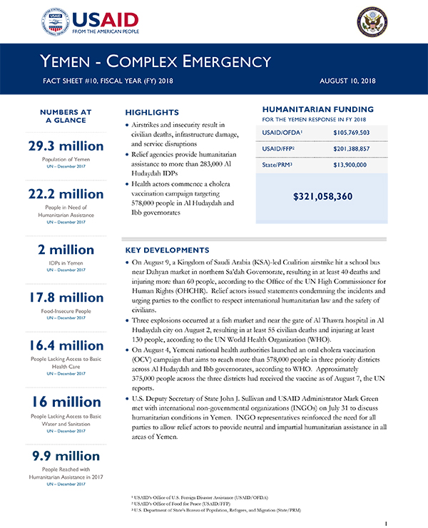 Yemen Complex Emergency Fact Sheet #10 - 08-10-2018